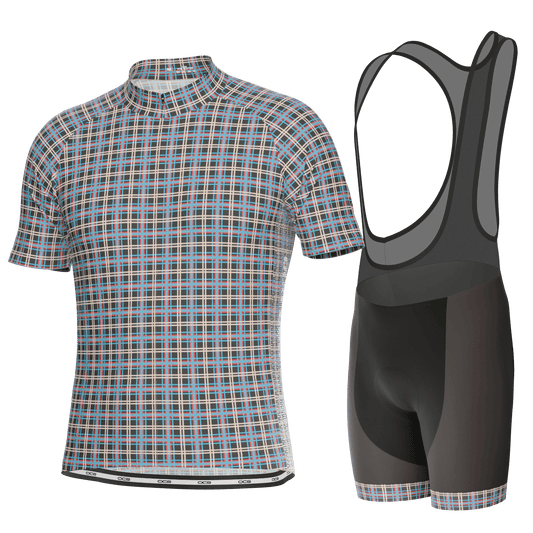 Men's Plaid Checkered Short Sleeve 2 Piece Cycling Kit