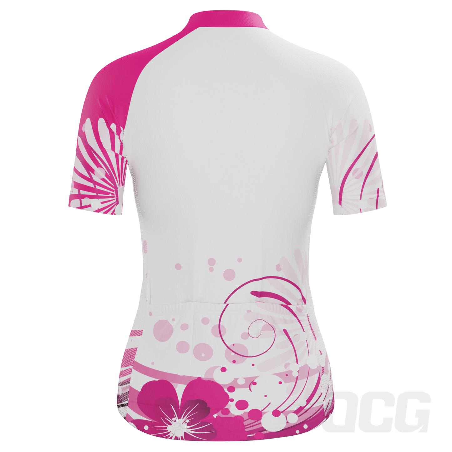 Women's Pink Floral Swirl Short Sleeve Cycling Jersey