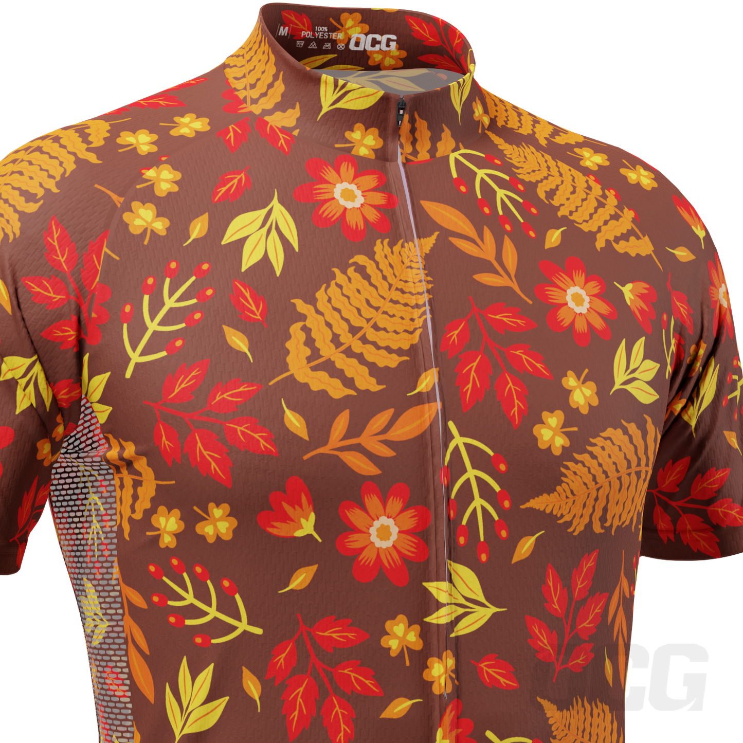 Men's Autumn Leaves Dark Short Sleeve Cycling Jersey