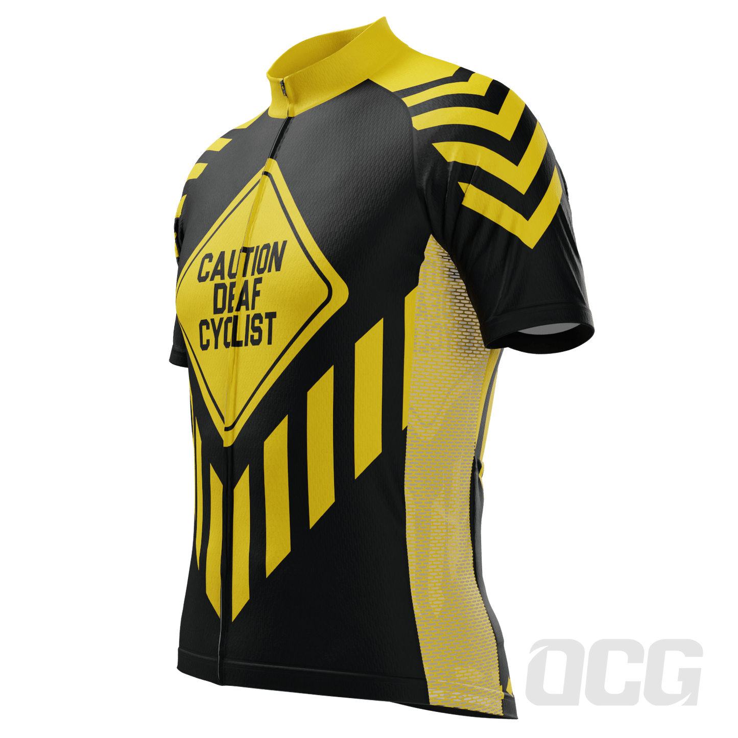 Men's Caution Deaf Cyclist Short Sleeve Cycling Jersey