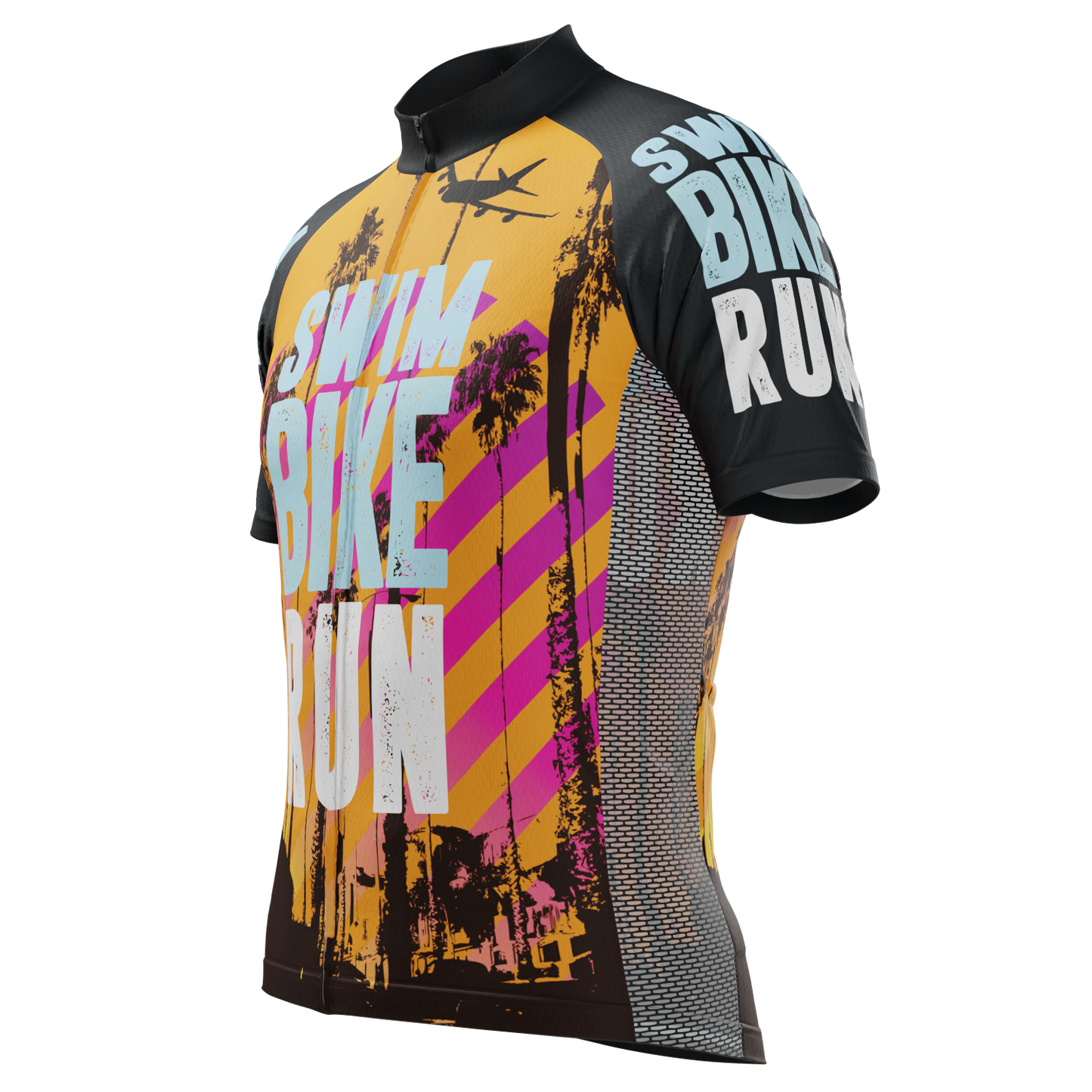 Men's Swim Bike Run Hot Summer Short Sleeve Cycling Jersey
