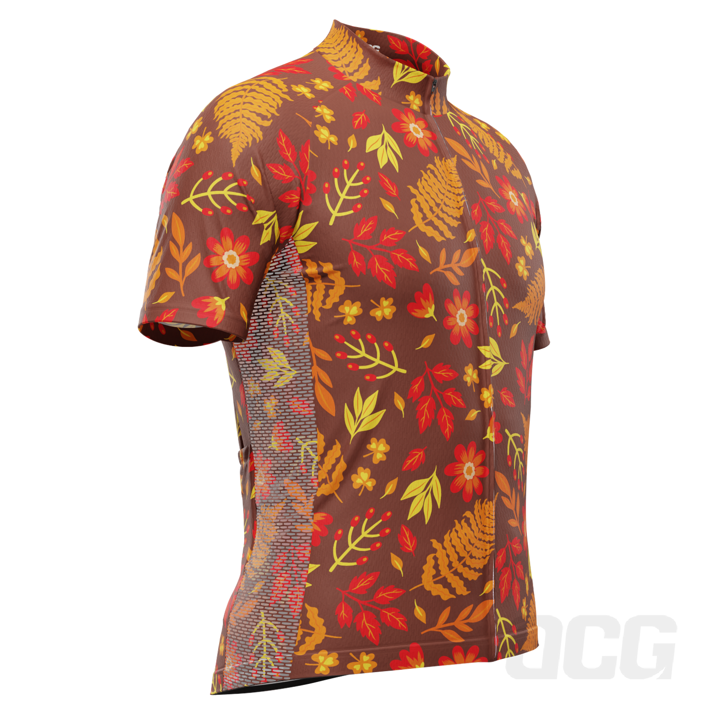 Men's Autumn Leaves Dark Short Sleeve Cycling Jersey