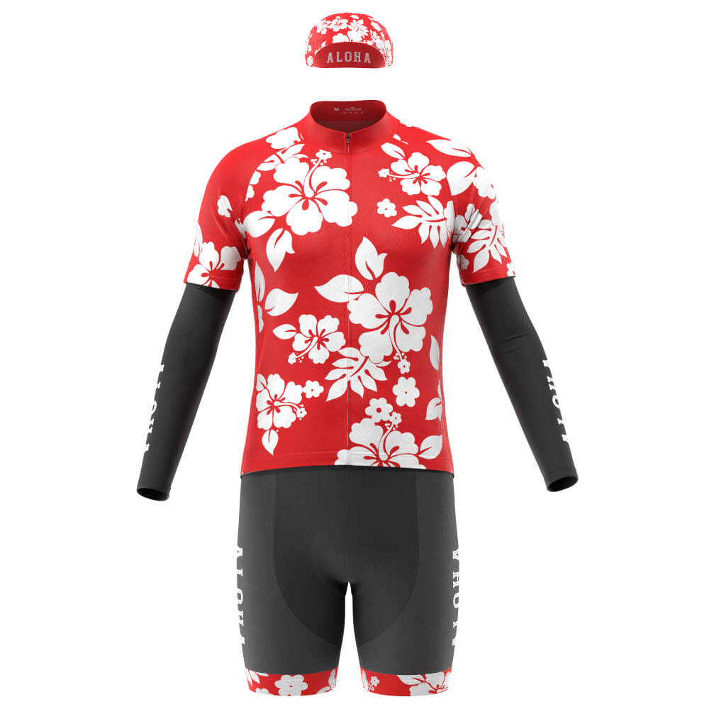 Men's Hawaiian Aloha Floral 4 Piece Cycling Kit