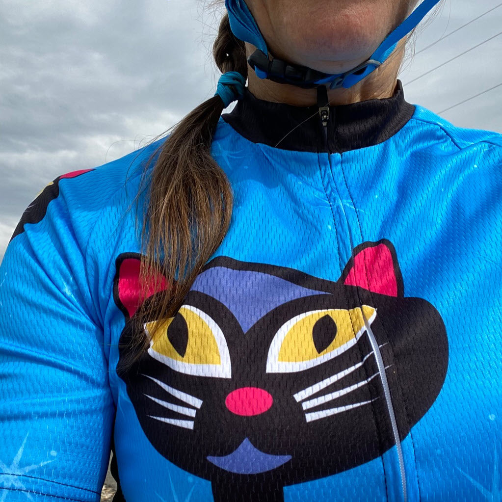 Women's Starry Night Cat Blue Long Sleeve Cycling Jersey