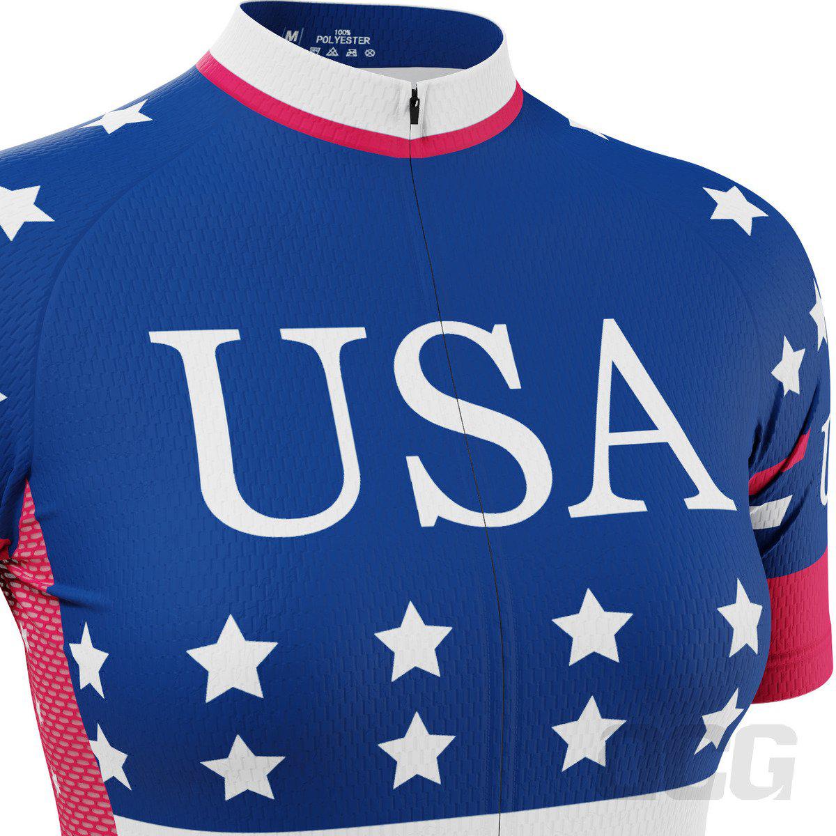 Women's American Stars and Stripes USA Icon Short Sleeve Cycling Jersey