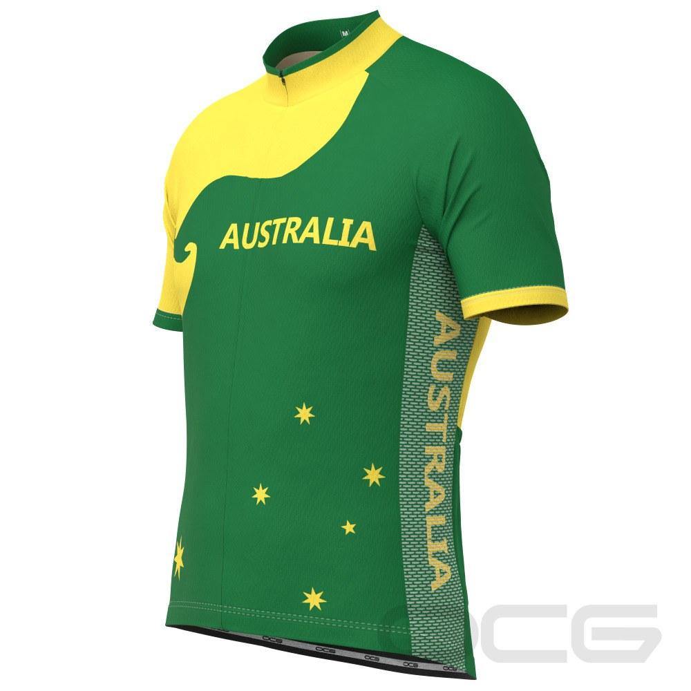 Men's Australia Green & Gold Kangaroo Short Sleeve Cycling Jersey