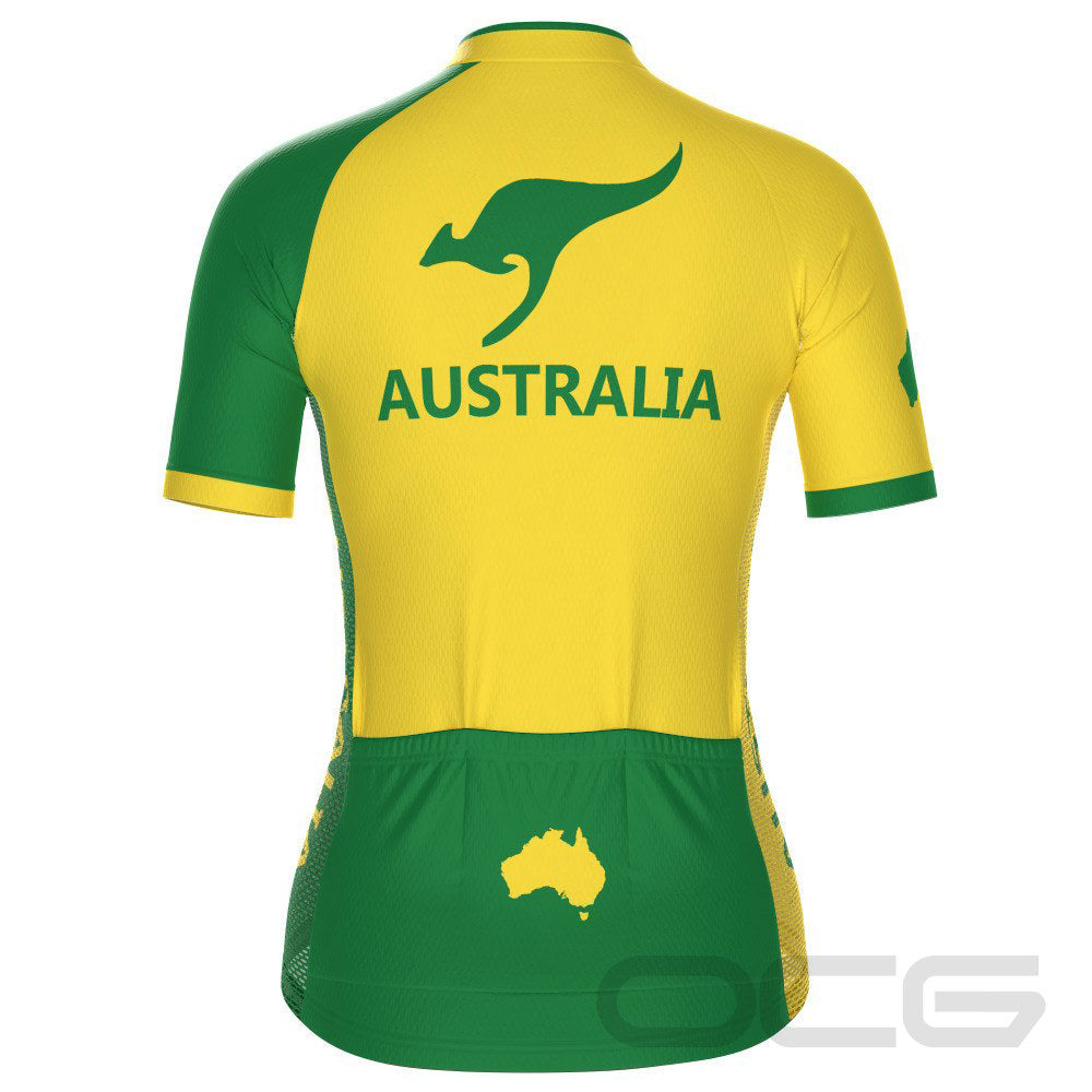 Women's Australia Green & Gold Kangaroo Short Sleeve Cycling Jersey