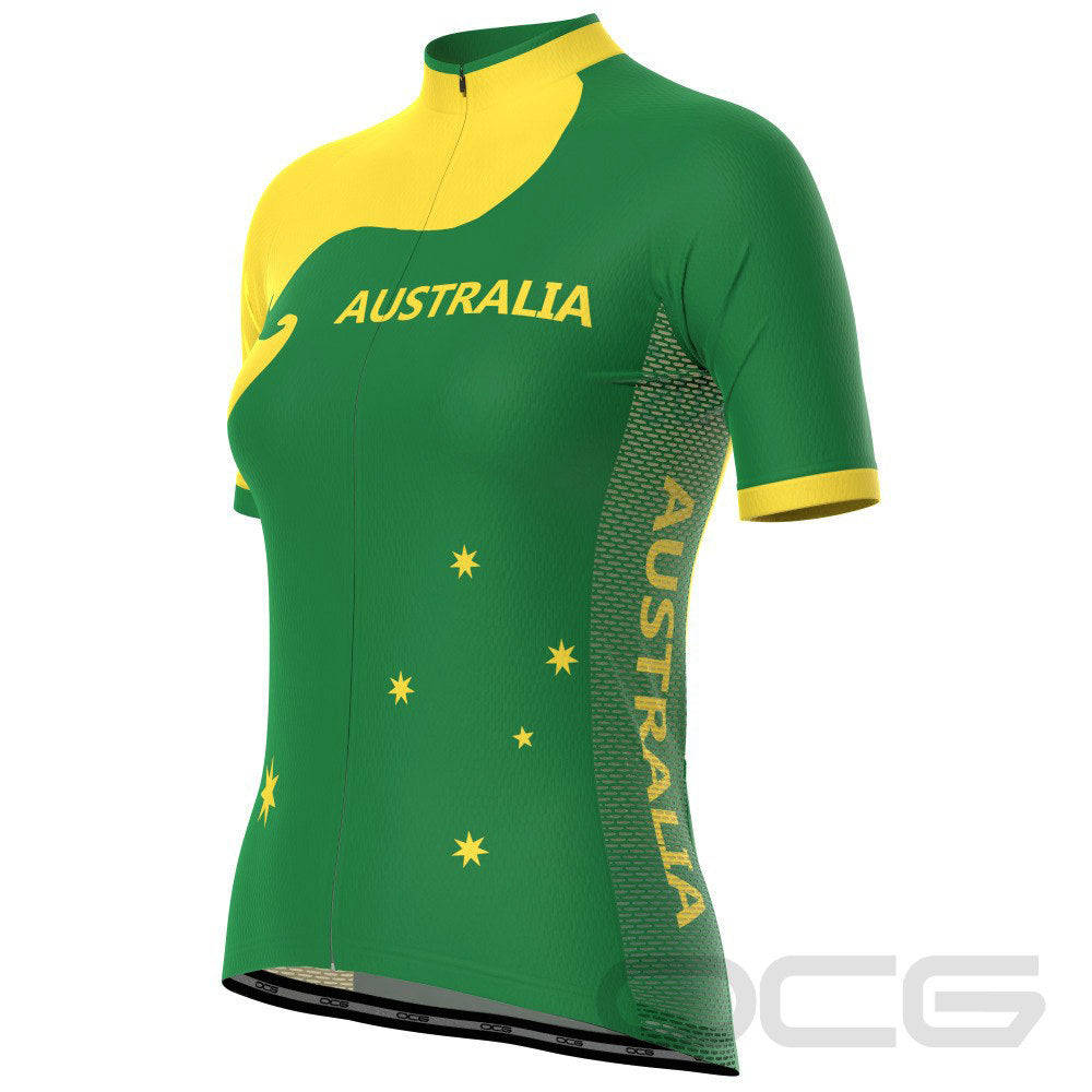 Women's Australia Green & Gold Kangaroo Short Sleeve Cycling Jersey