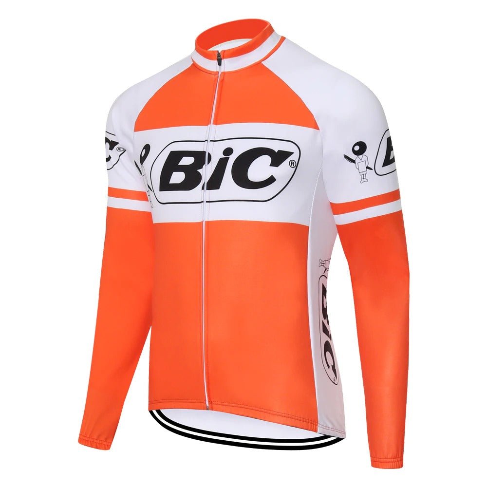 BIC Orange Long Sleeve Retro Cycling Jersey