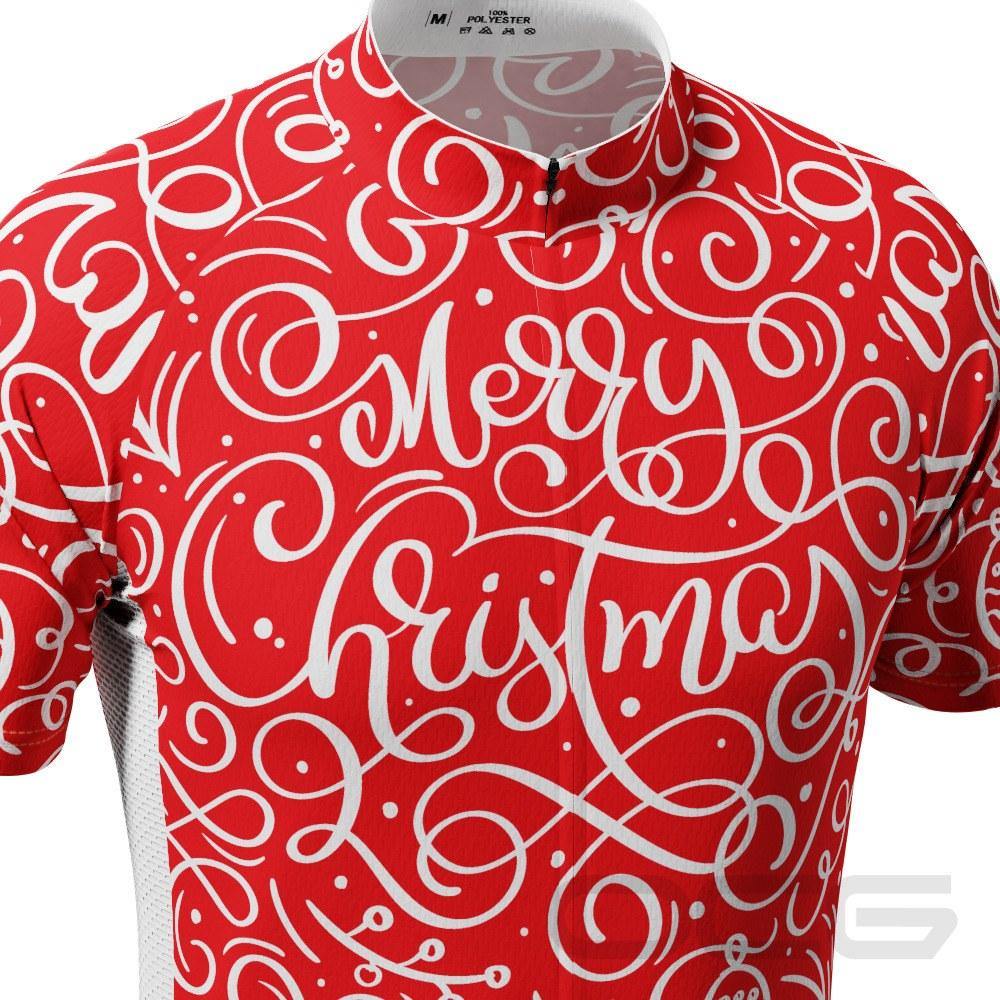 Men's Swirly Merry Christmas Short Sleeve Cycling Jersey