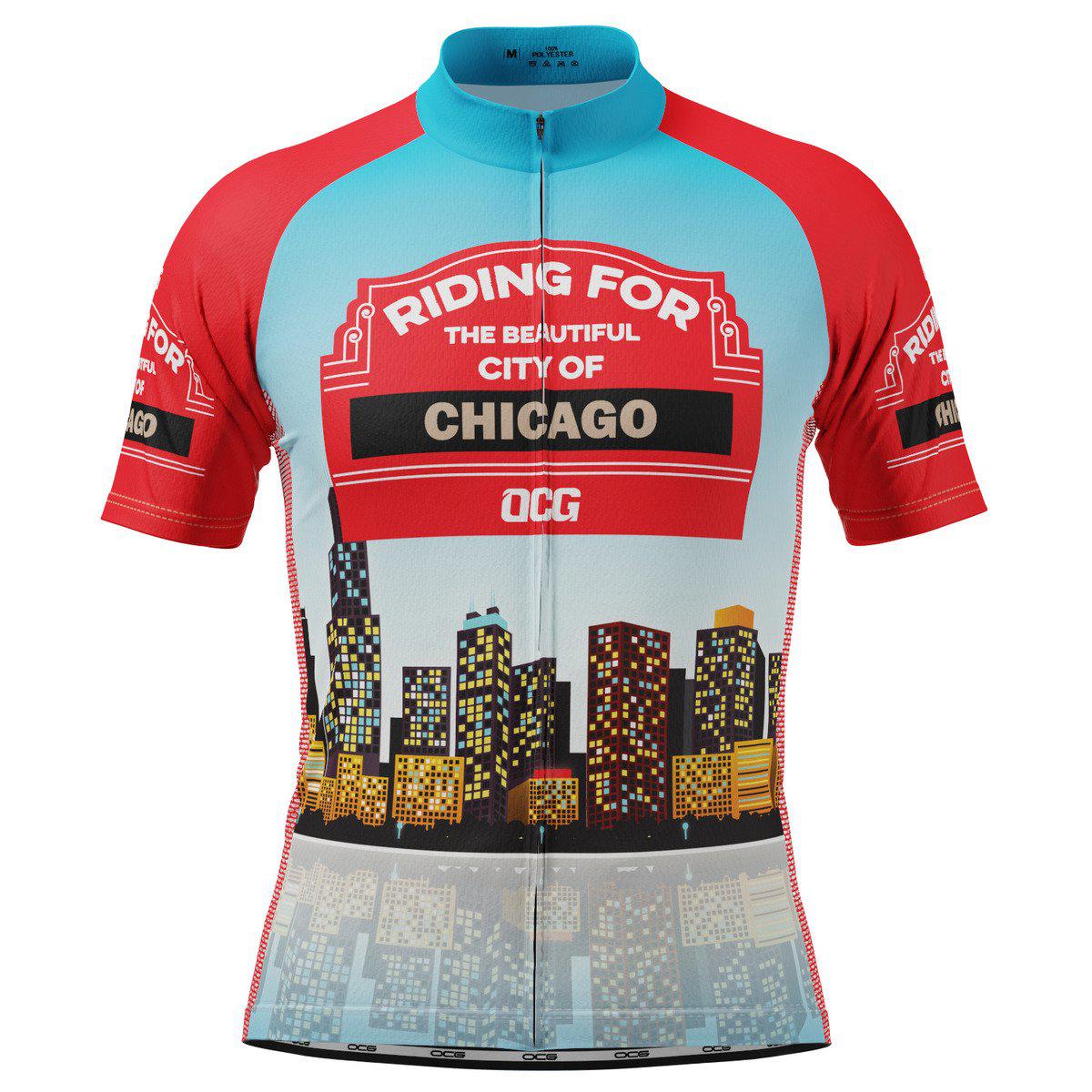 Men's Riding For City of Chicago US State Icon Short Sleeve Cycling Jersey