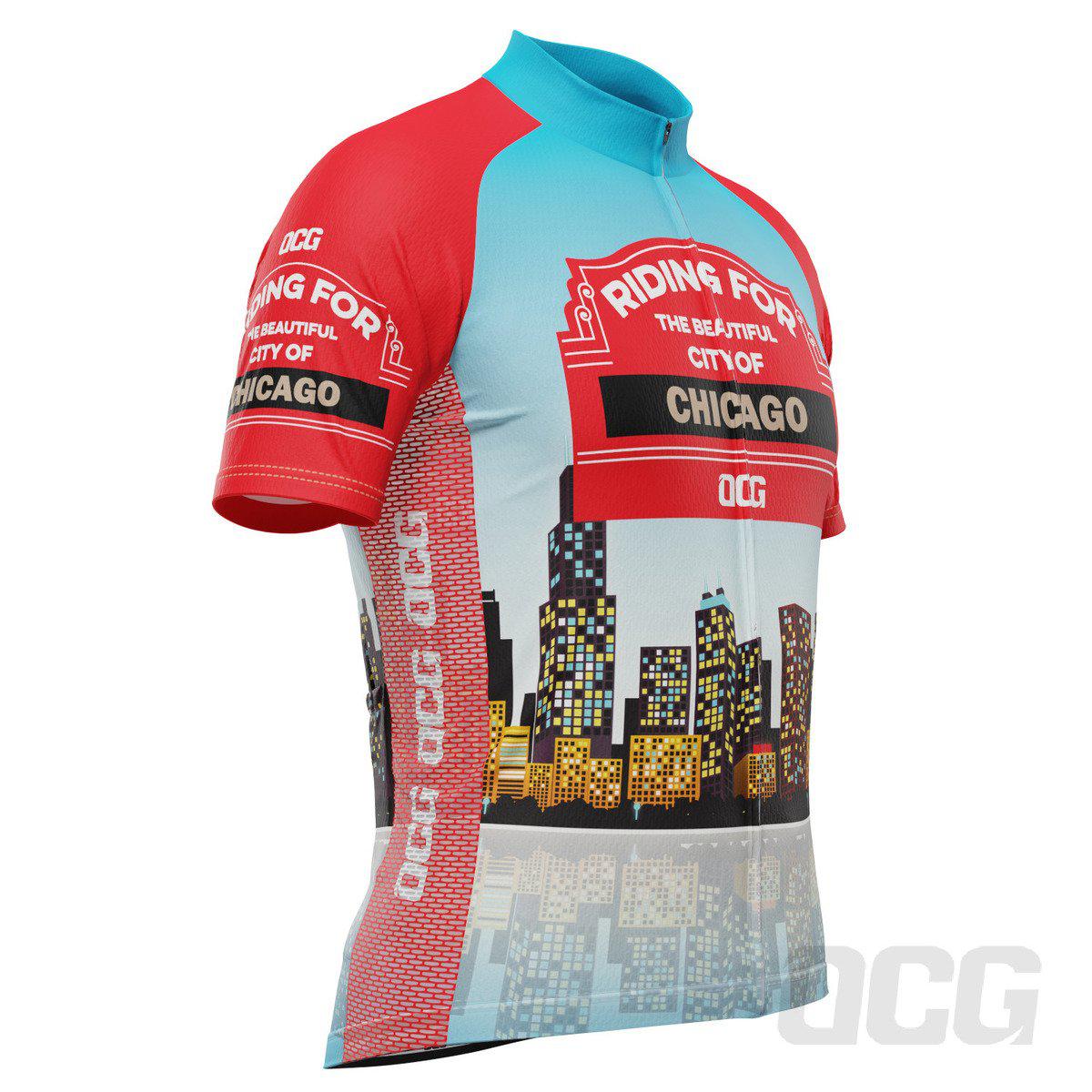 Men's Riding For City of Chicago US State Icon Short Sleeve Cycling Jersey