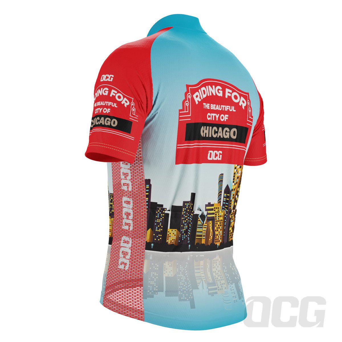 Men's Riding For City of Chicago US State Icon Short Sleeve Cycling Jersey