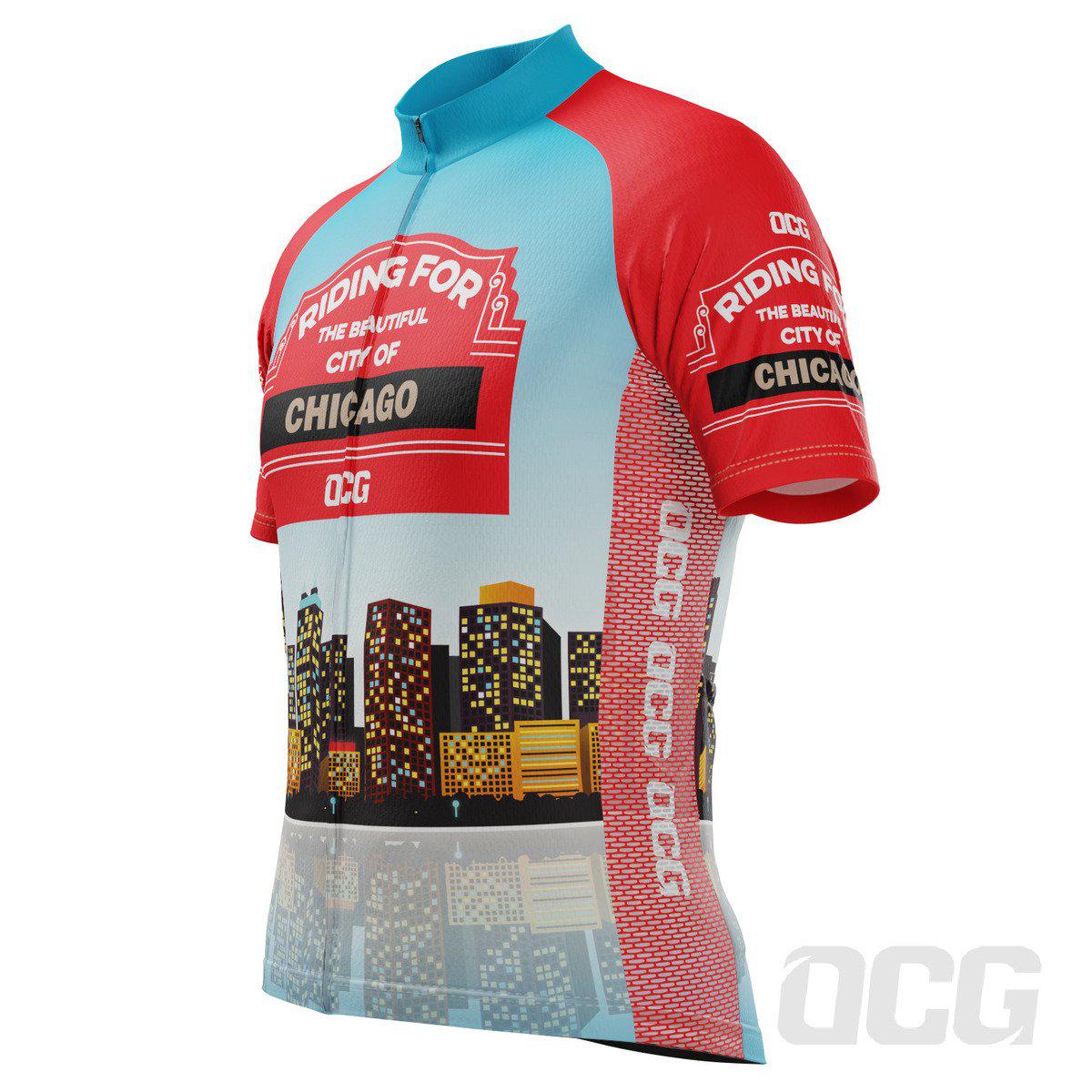 Men's Riding For City of Chicago US State Icon Short Sleeve Cycling Jersey