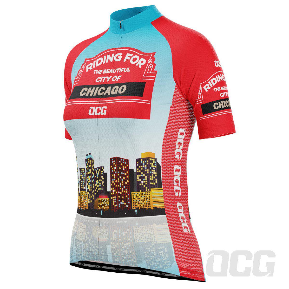 Women's Riding For City of Chicago US State Icon Short Sleeve Cycling Jersey
