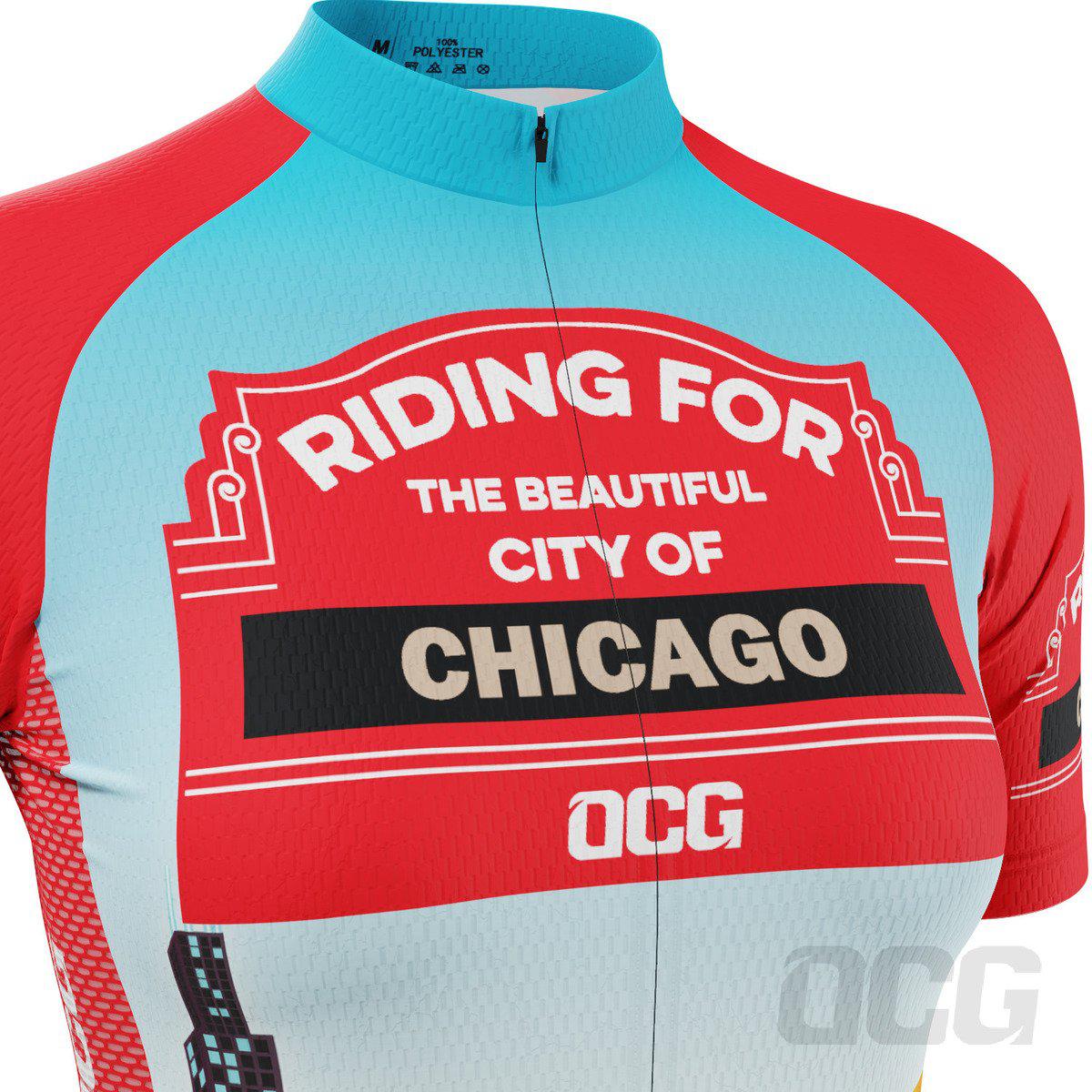 Women's Riding For City of Chicago US State Icon Short Sleeve Cycling Jersey