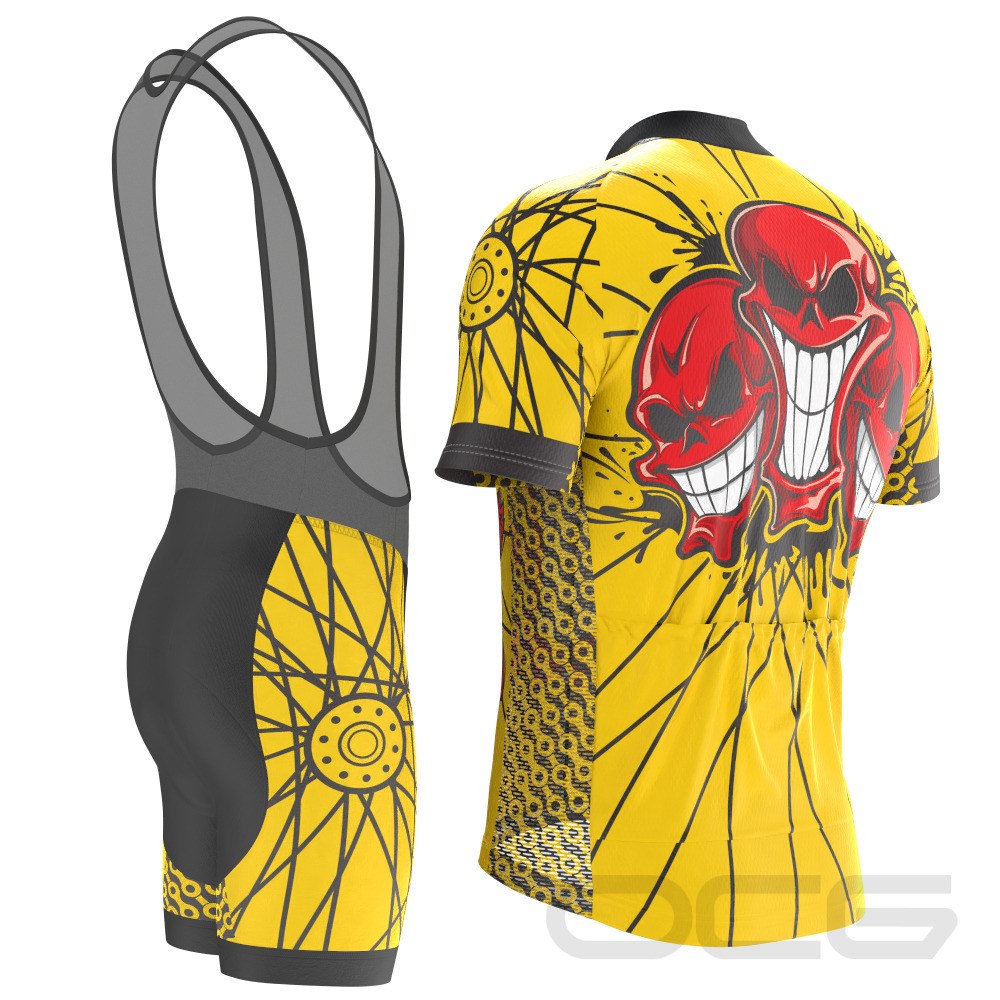 Men's Flaming Red Skull 2 Piece Cycling Kit