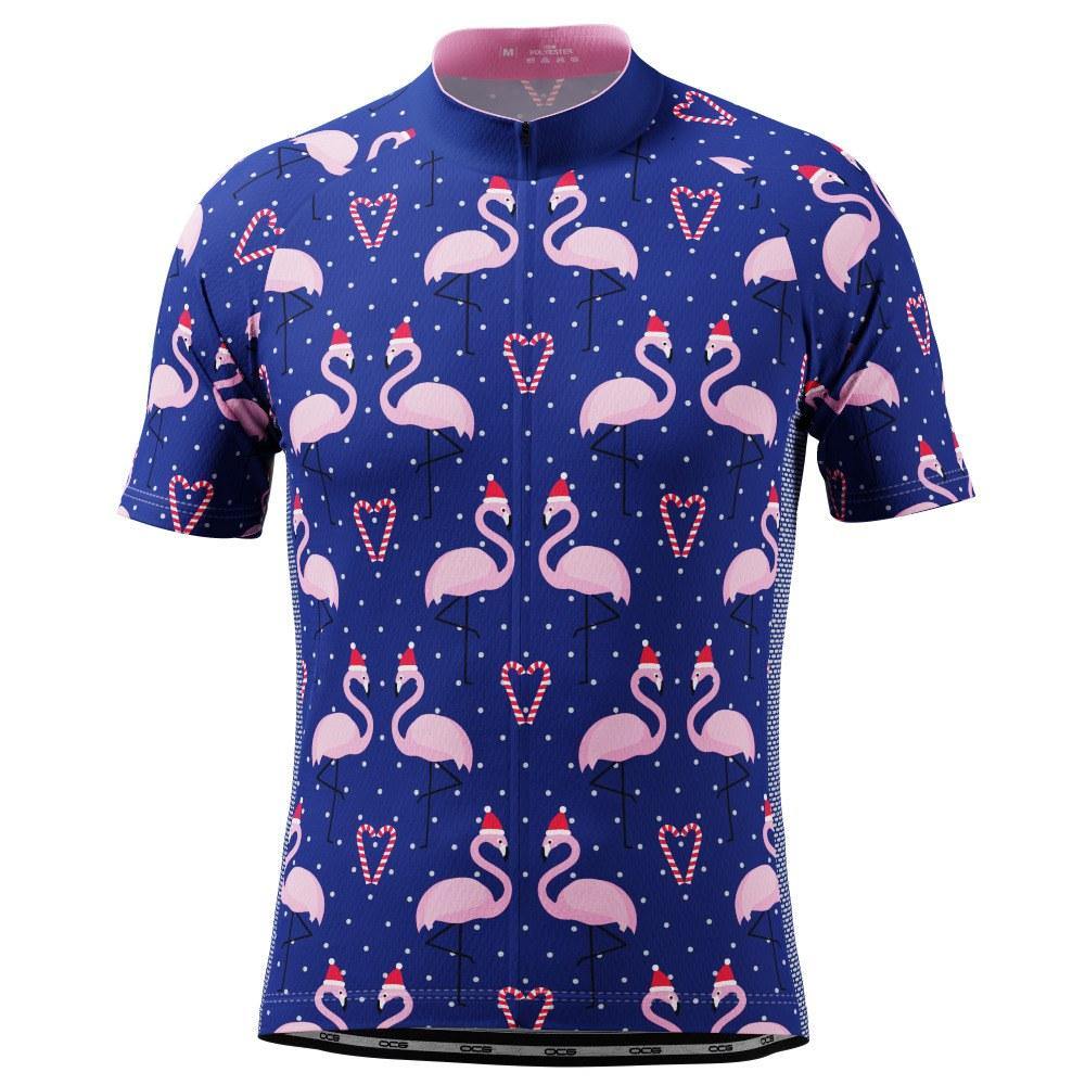 Men's Santa Flamingo Short Sleeve Cycling Jersey