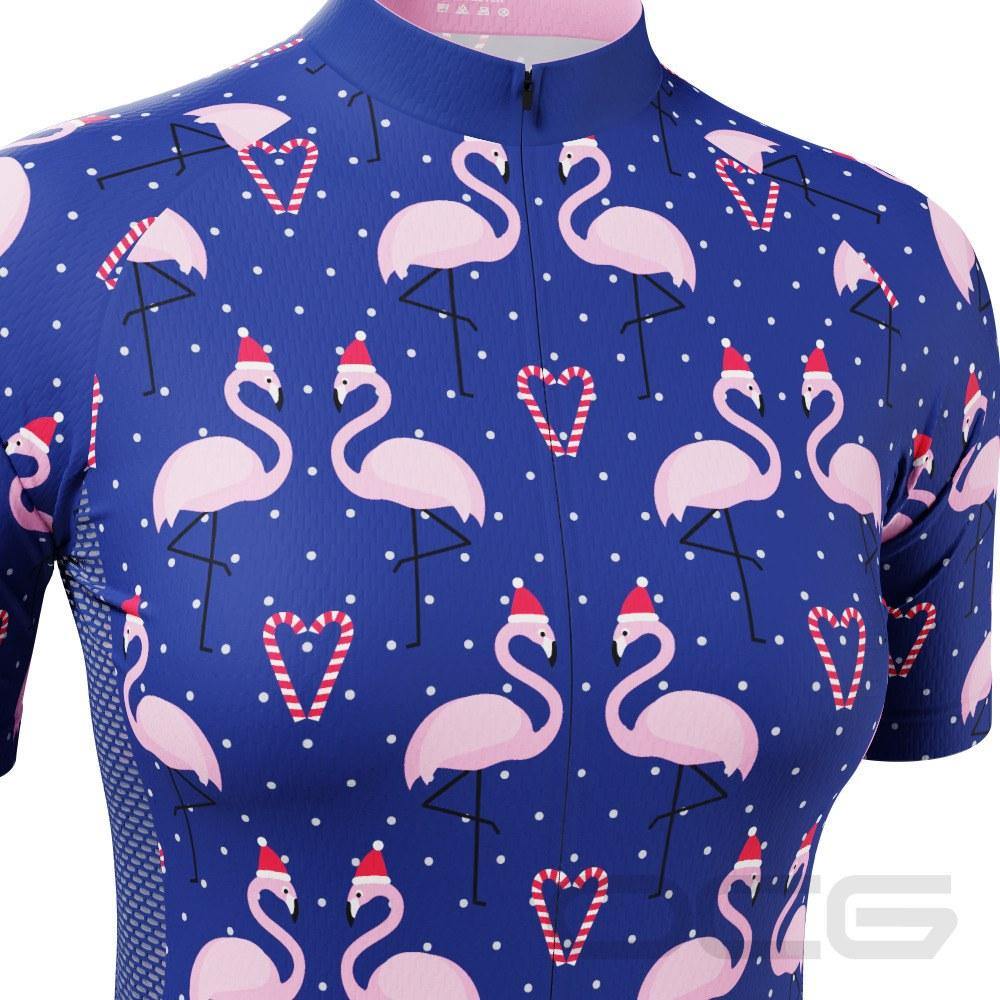 Women's Santa Flamingo Short Sleeve Cycling Jersey