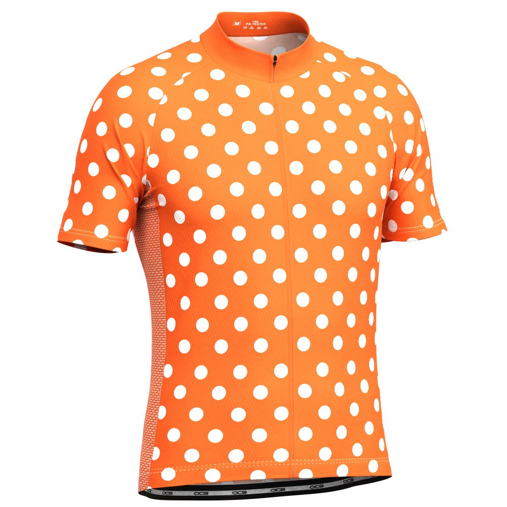 Men's High Viz White Polka Dots on Orange Short Sleeve Cycling Jersey