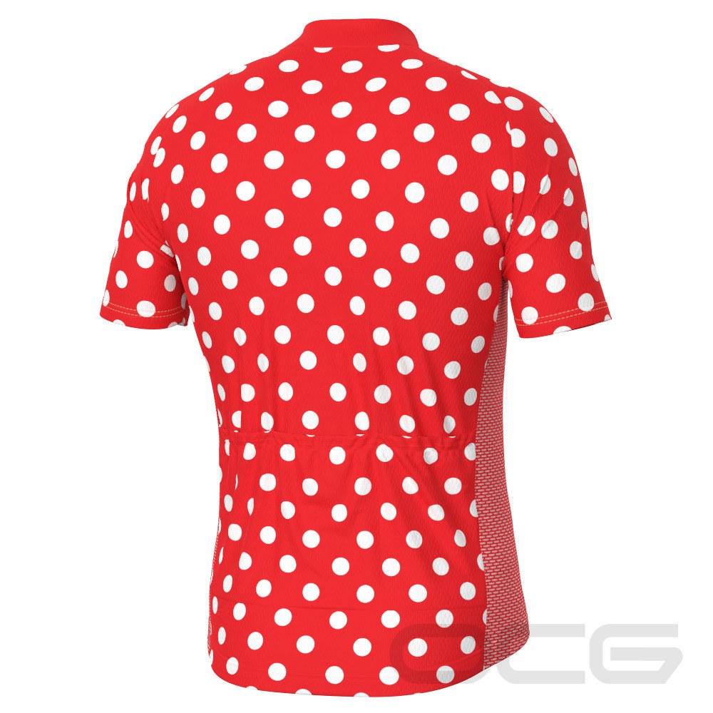 Men's High Viz White Polka Dots on Orange Short Sleeve Cycling Jersey