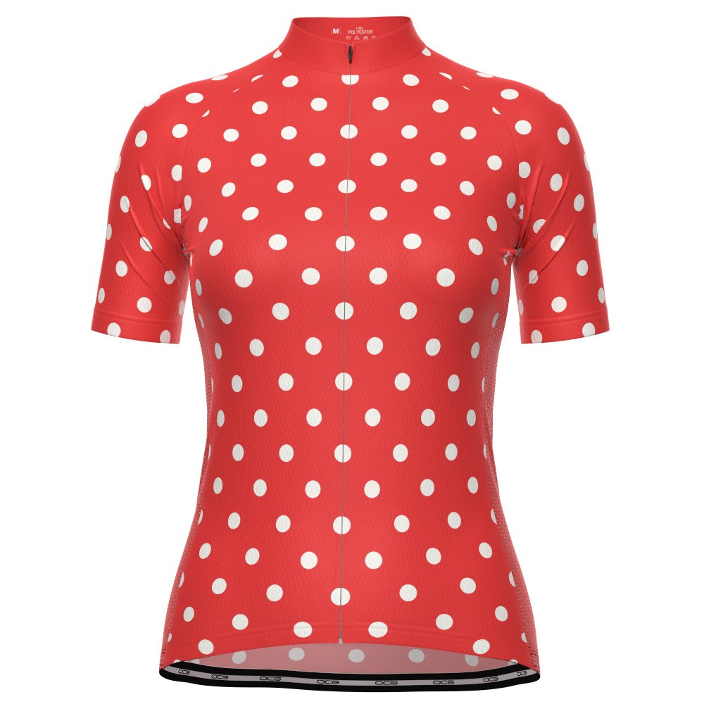 Women's High Viz Orange Polka Dot Short Sleeve Cycling Jersey