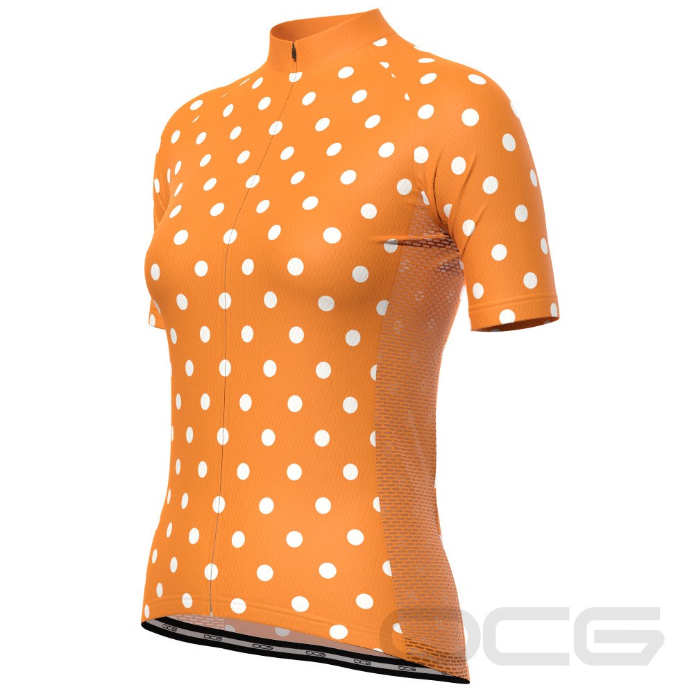Women's High Viz Orange Polka Dot Short Sleeve Cycling Jersey