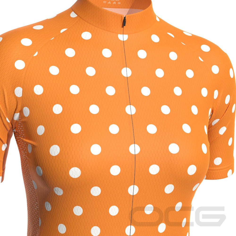 Women's High Viz Orange Polka Dot Short Sleeve Cycling Jersey