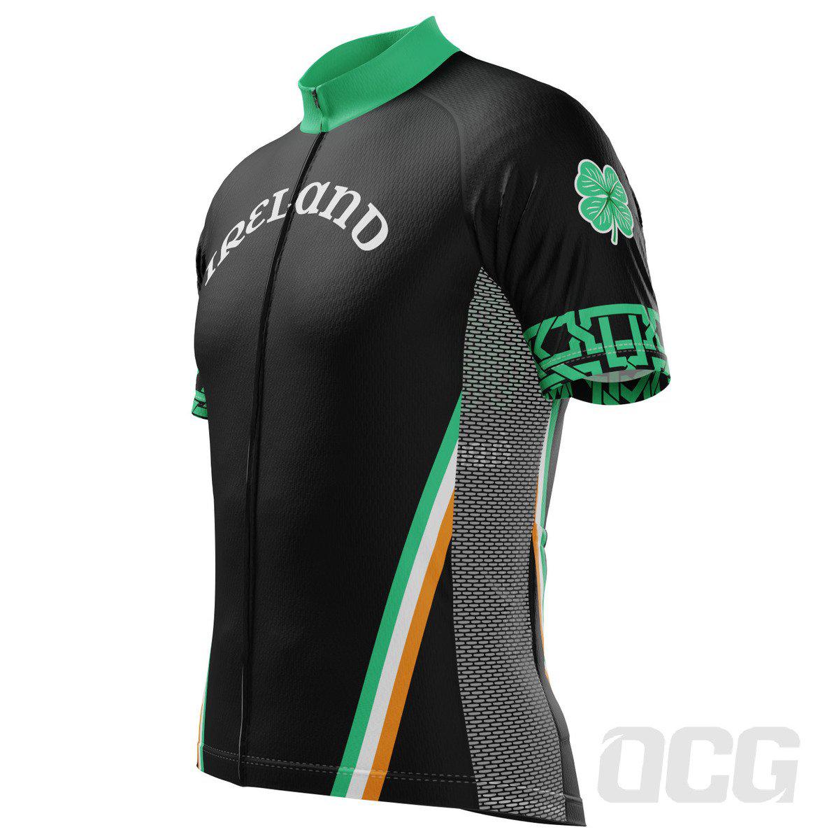 Men's Ireland Eire Shamrock National Flag Short Sleeve Cycling Jersey