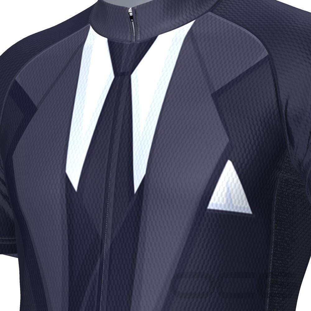 Men's Groom Formal Navy Suit and Tie Short Sleeve Cycling Jersey