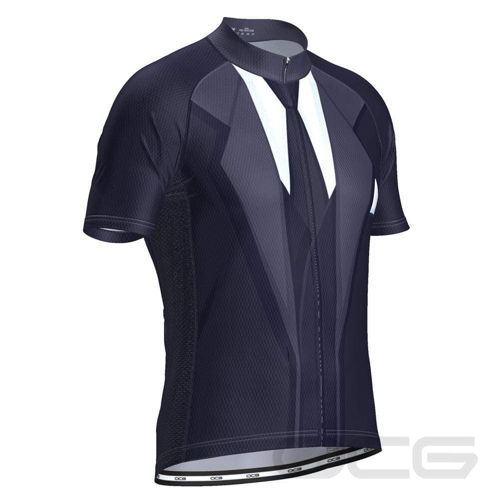 Men's Groom Formal Navy Suit and Tie Short Sleeve Cycling Jersey
