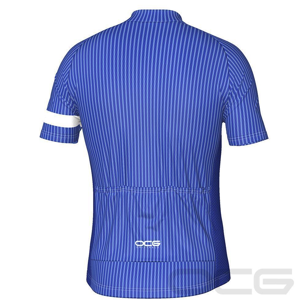 Men's Blue Stripe Banded Short Sleeve Cycling Jersey