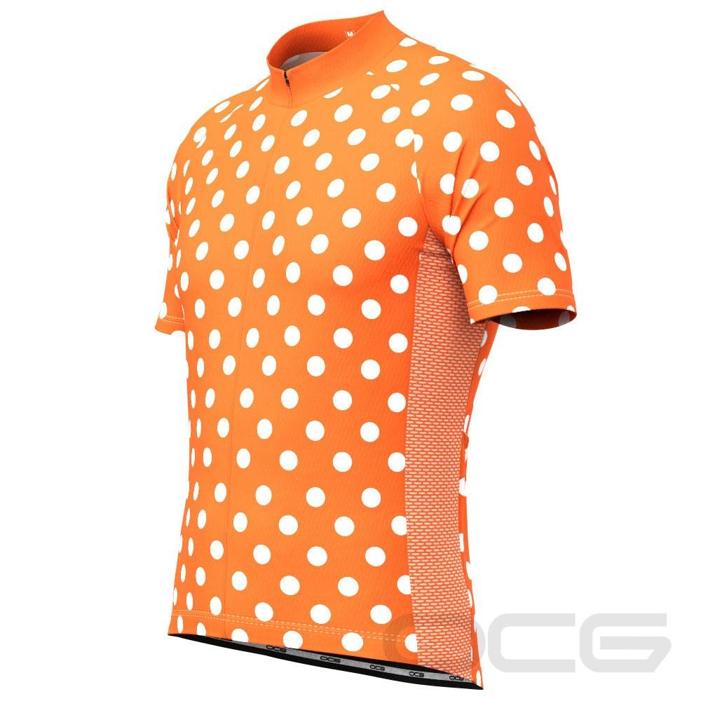 Men's High Viz Orange Polka Dot Short Sleeve Cycling Jersey