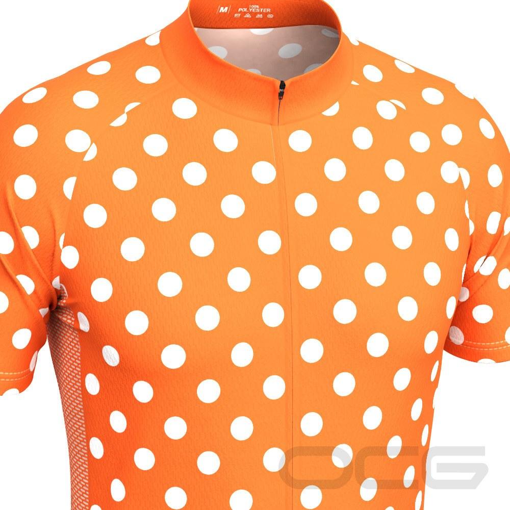 Men's High Viz Orange Polka Dot Short Sleeve Cycling Jersey