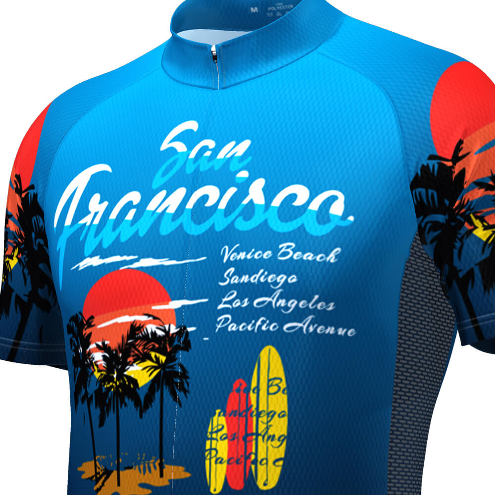 Men's San Francisco California Beach US State Icon Short Sleeve Cycling Jersey