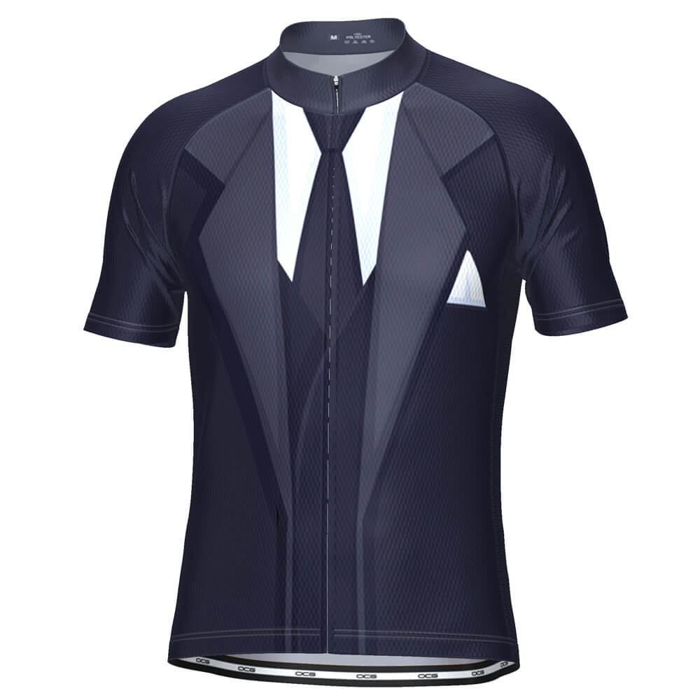 Men's Groom Formal Navy Suit and Tie Short Sleeve Cycling Jersey