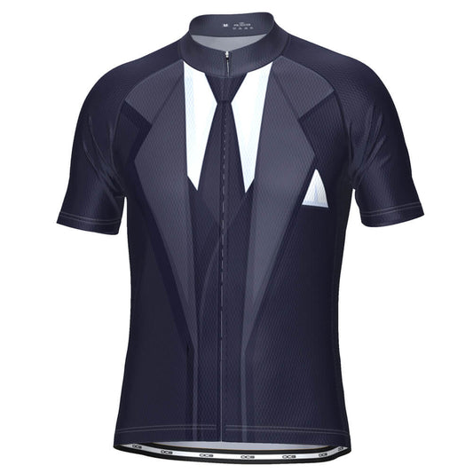 Men's Groom Formal Navy Suit and Tie Short Sleeve Cycling Jersey