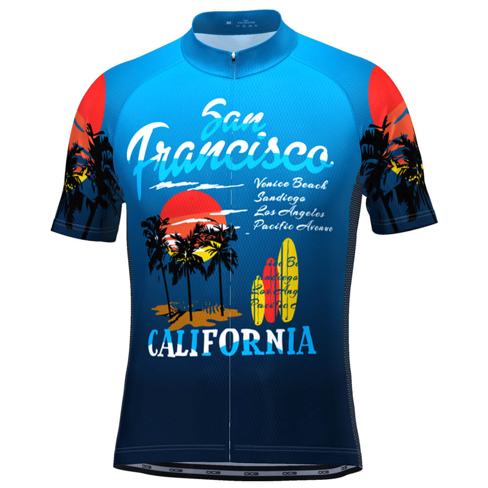 Men's San Francisco California Beach US State Icon Short Sleeve Cycling Jersey