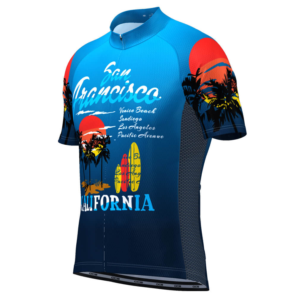 Men's San Francisco California Beach US State Icon Short Sleeve Cycling Jersey