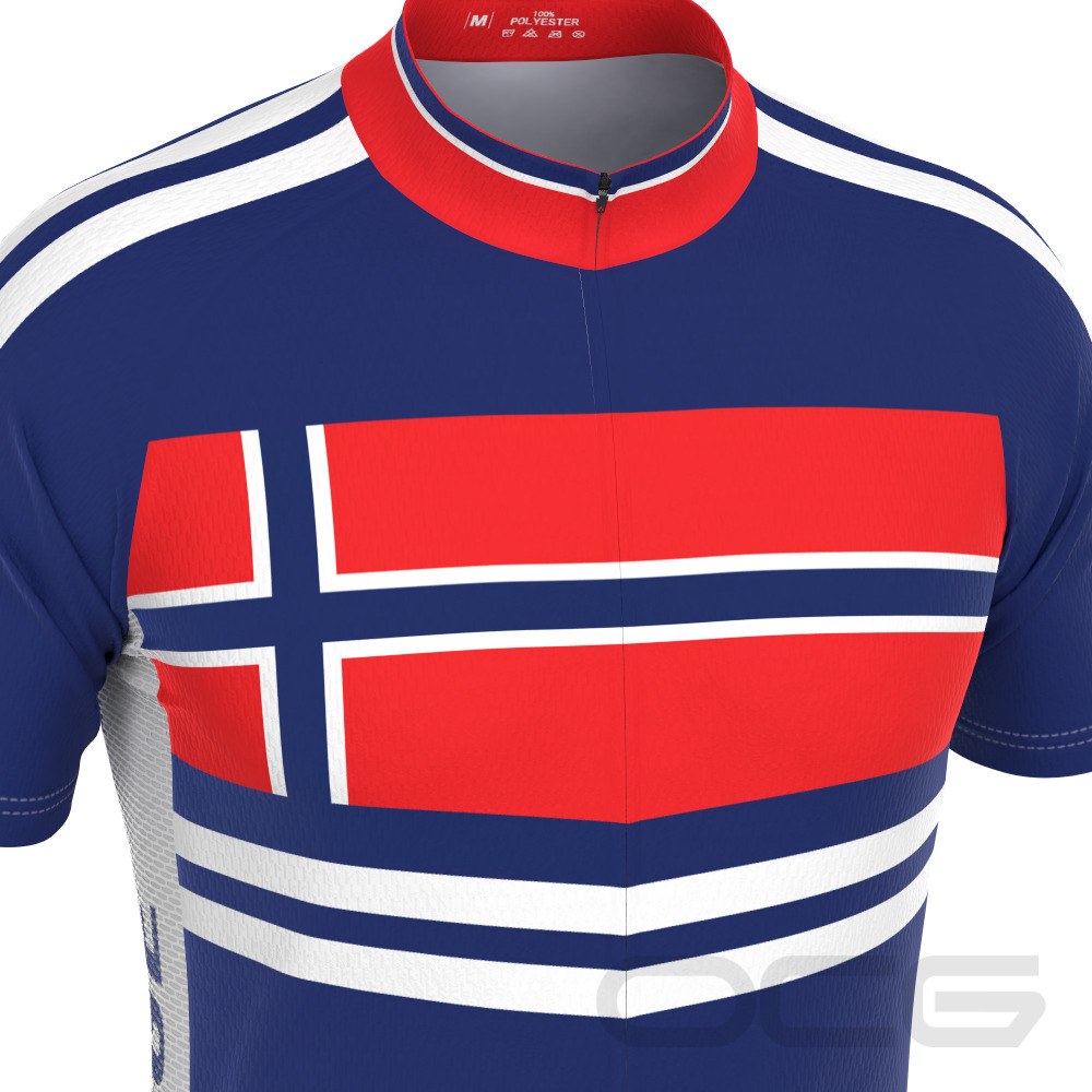 Men's Norway Norge National Flag Short Sleeve Cycling Jersey