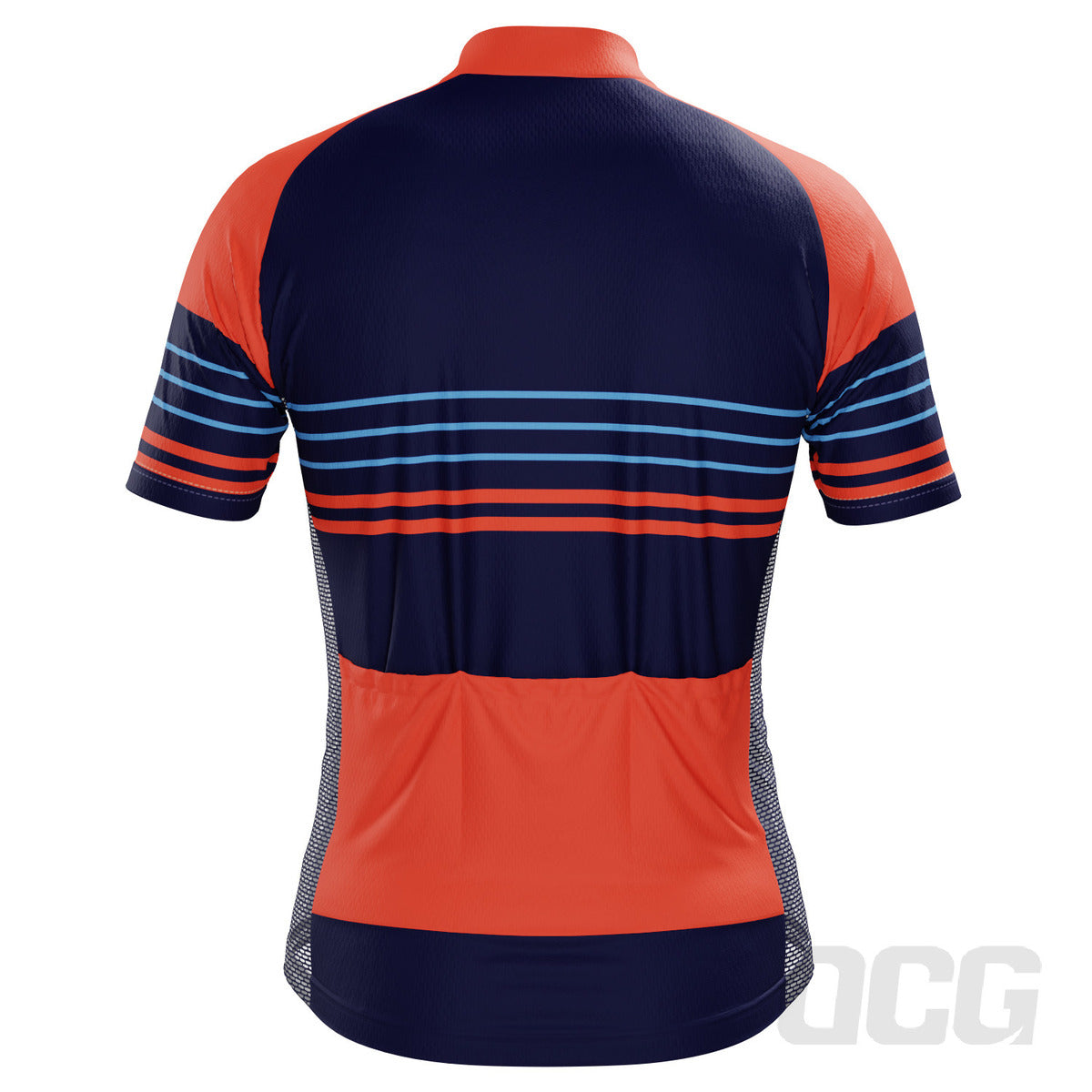 Men's Orange Blue Stripe Short Sleeve Cycling Jersey