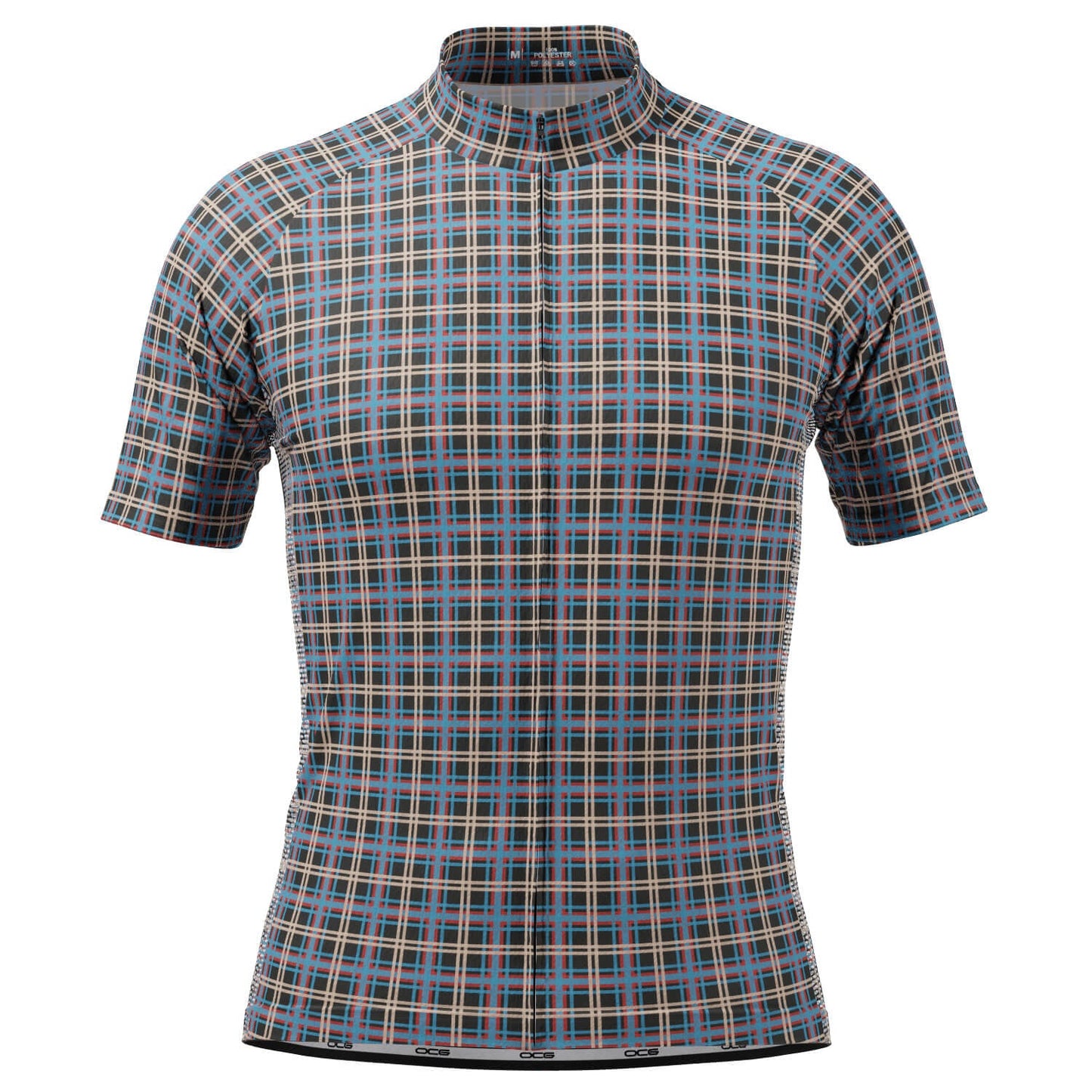 Men's Blue Plaid Checkered Short Sleeve Cycling Jersey