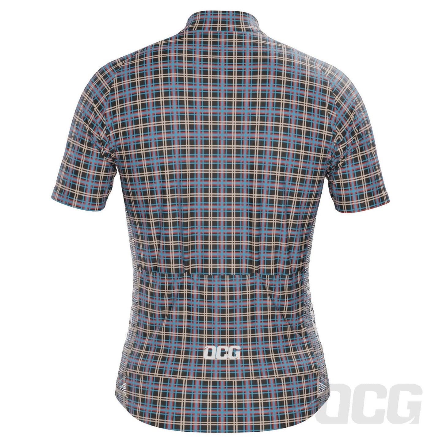 Men's Blue Plaid Checkered Short Sleeve Cycling Jersey