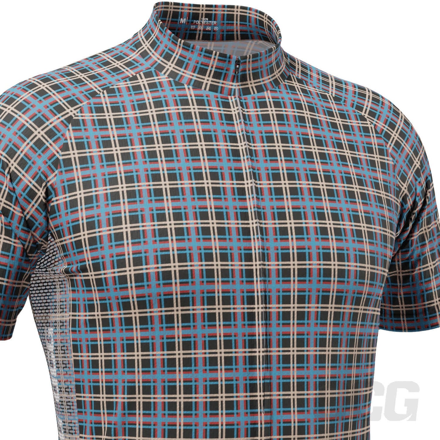 Men's Plaid Checkered Short Sleeve Cycling Jersey