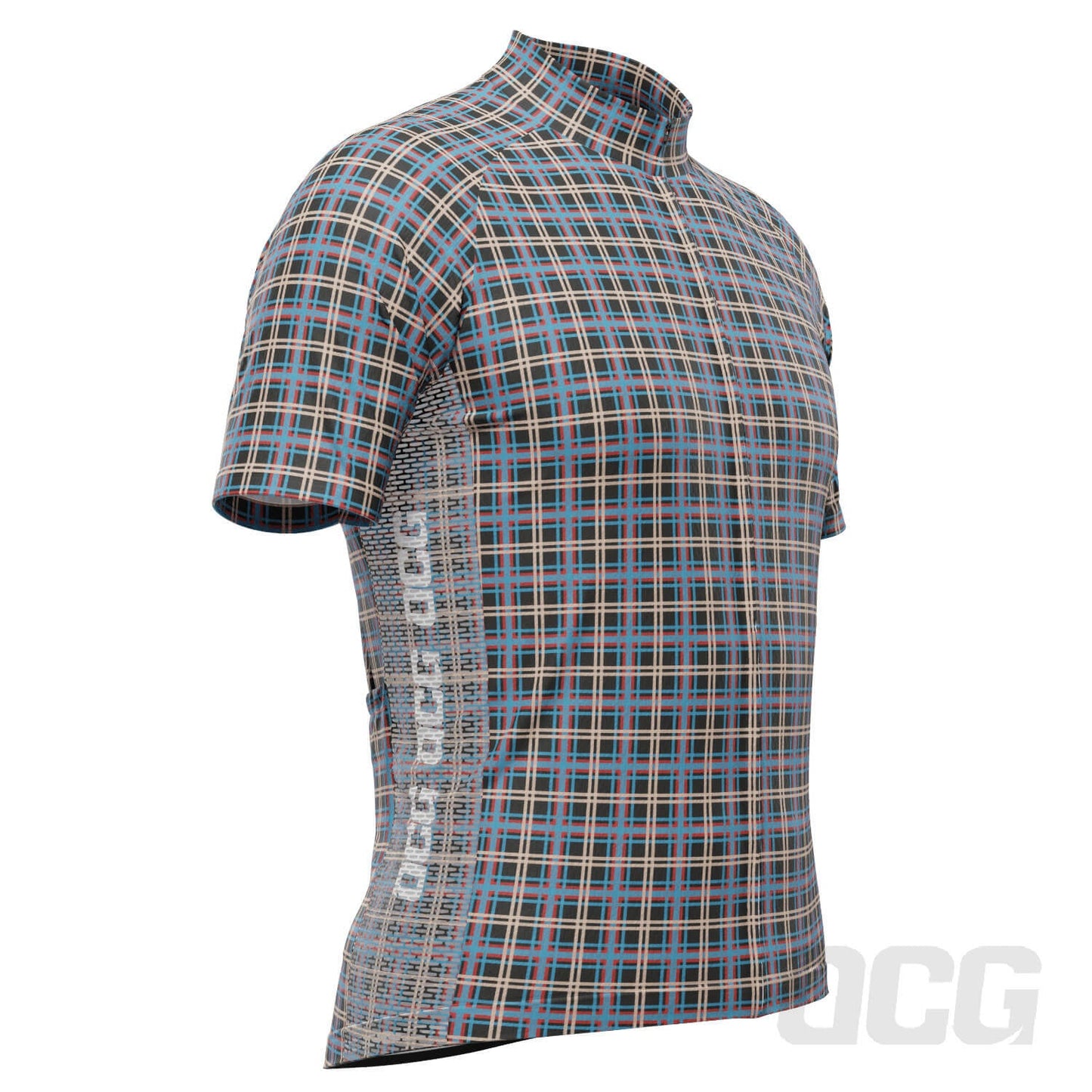Men's Plaid Checkered Short Sleeve Cycling Jersey