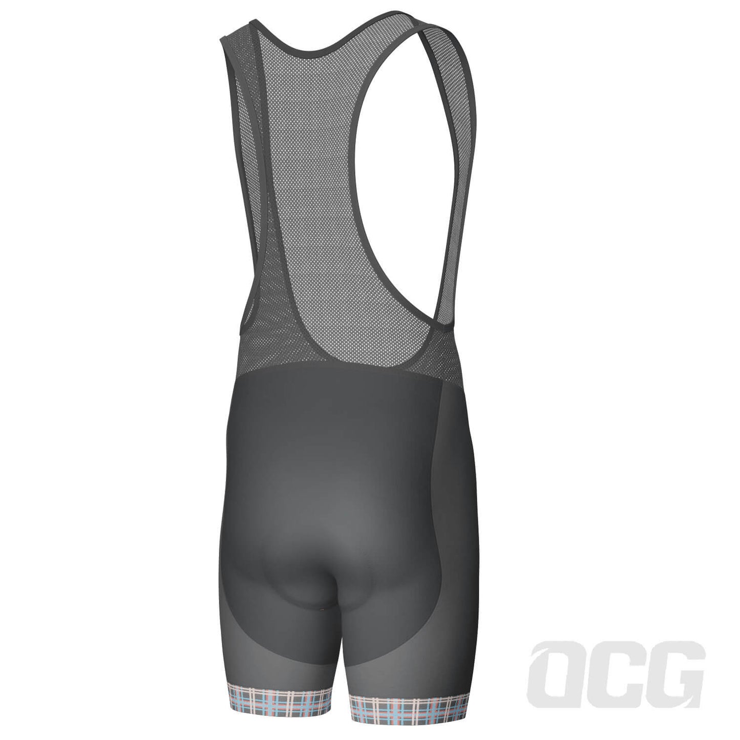 Men's Blue Plaid Checkered Gel Padded Cycling Bib