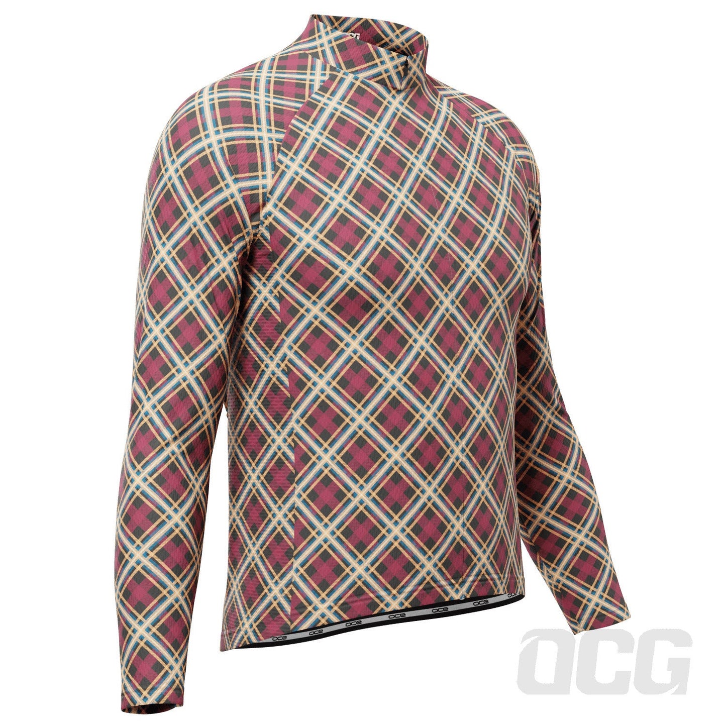Men's Red Plaid Checkered Long Sleeve Cycling Jersey