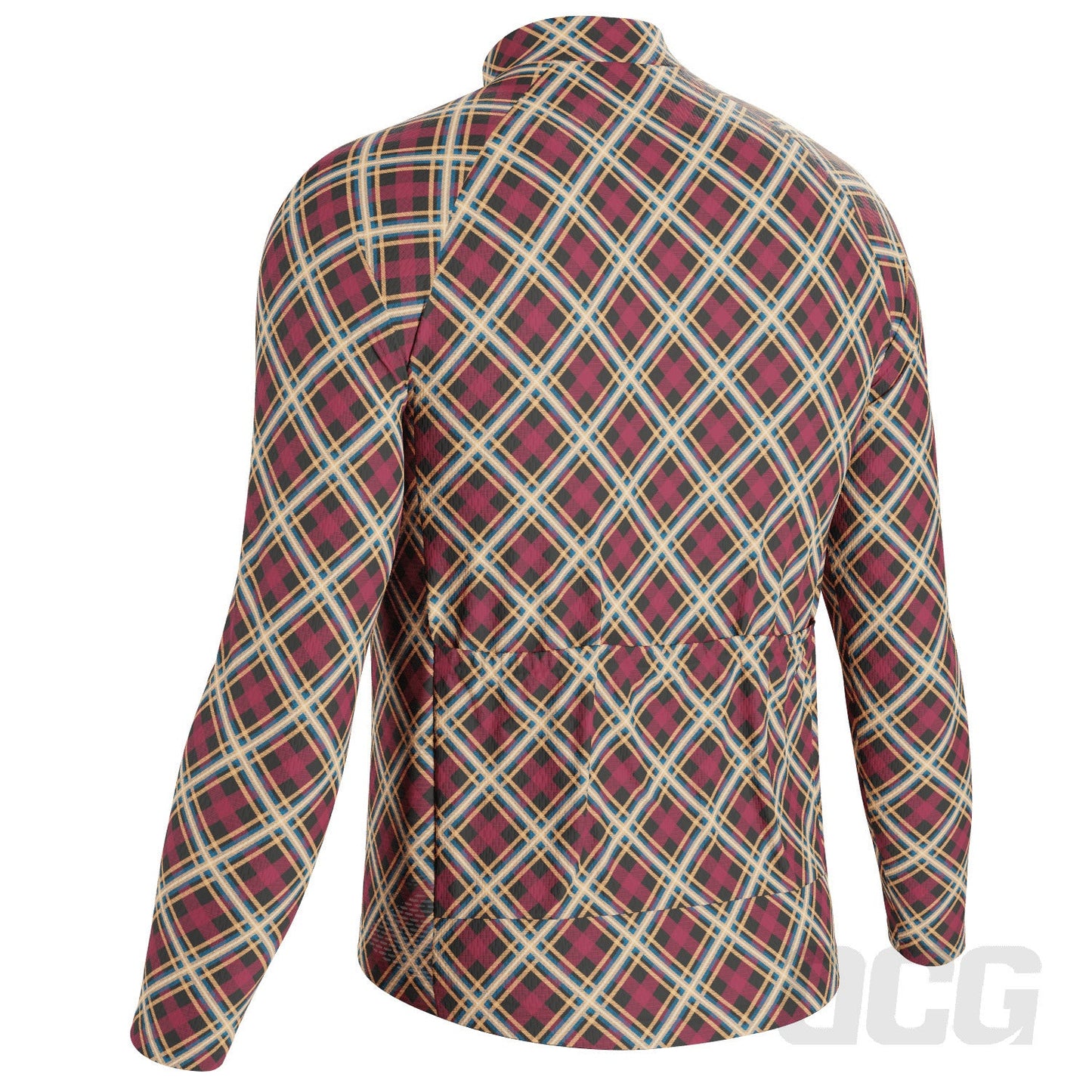 Men's Red Plaid Checkered Long Sleeve Cycling Jersey