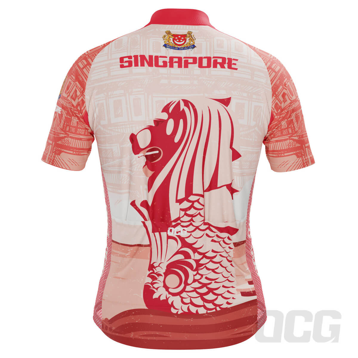 Men's Singapore Merlion Lion National Flag Short Sleeve Cycling Jersey