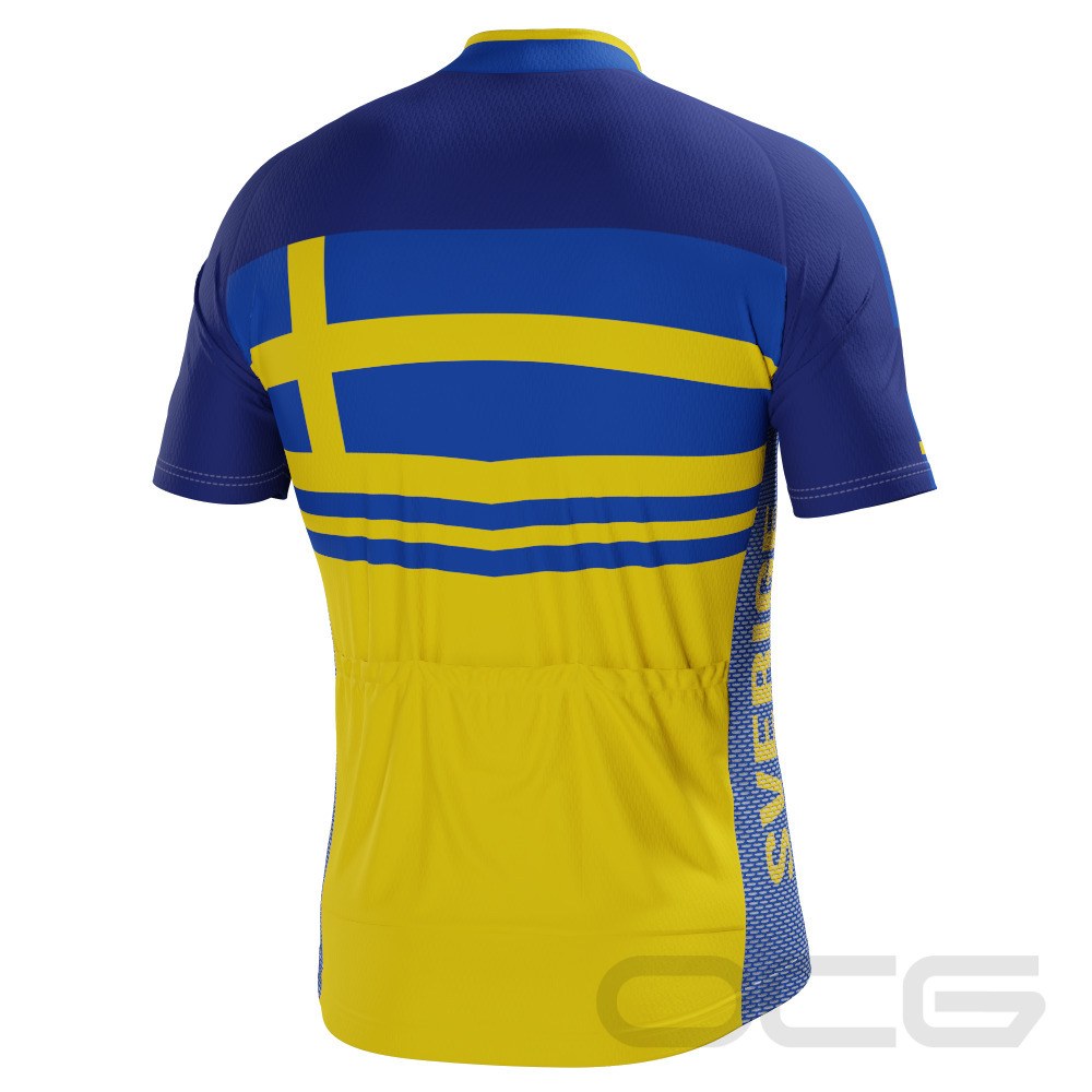 Men's Sweden Sverige Flag Short Sleeve Cycling Jersey